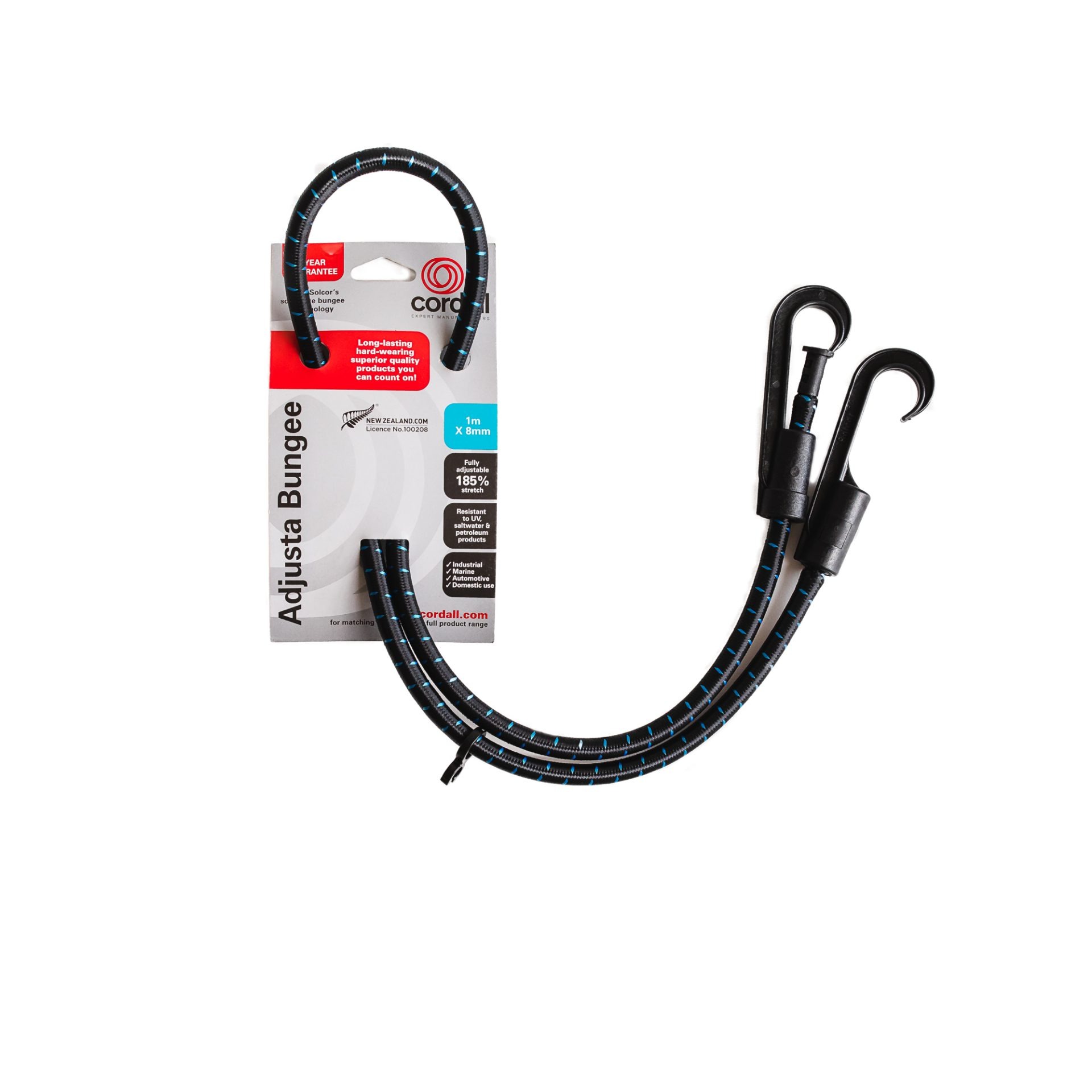 Fully length adjustable bungee make from Solid Core Bungee and UV resistant hooks